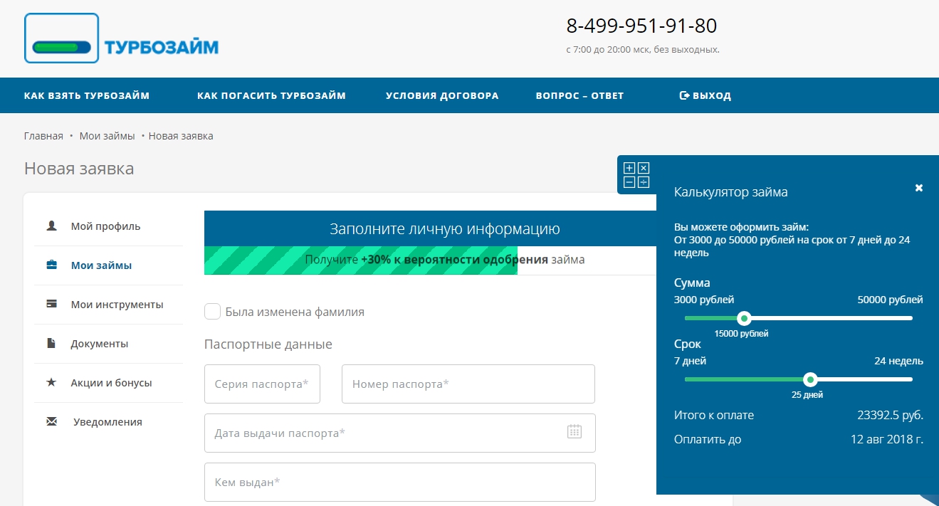 Turbozaim (Турбозайм) оформить займ - официальный сайт, личный кабинет, отзывы